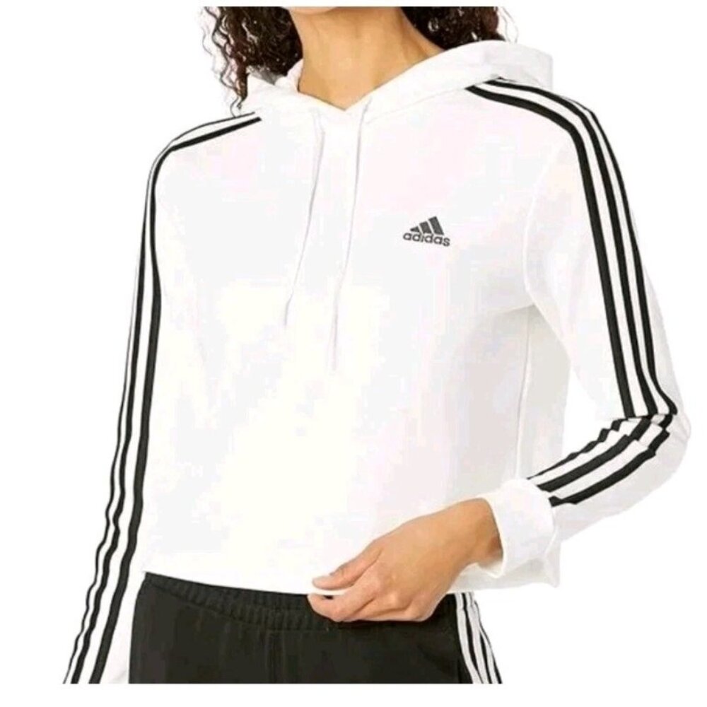 Adidas NWT Women's Cropped Pullover Hoodie White and Black Size Medium